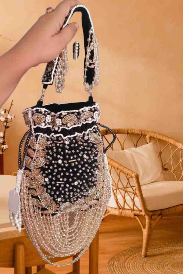 Women Hand Bag Black Beaded Handcrafted