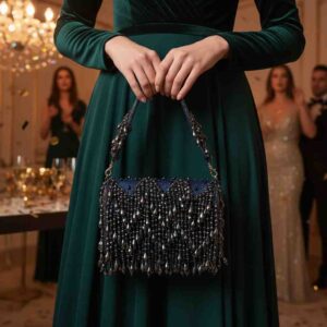 Black Party Evening Clutch Bag with Model – Designer Evening Bag for Women