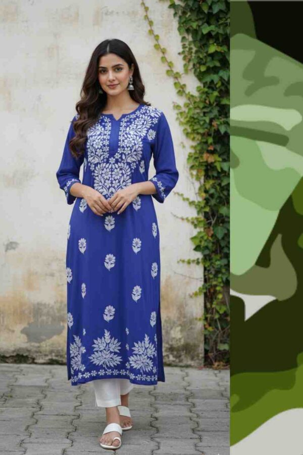 Elegant Lavender Embroidered Kurti for Women – Ethnic Chikankari Style Long Kurta
