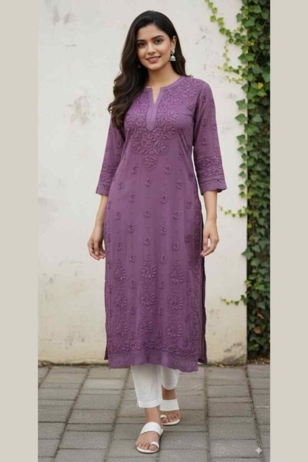 Purple Embroidered Kurti for Women – Ethnic Casual Wear
