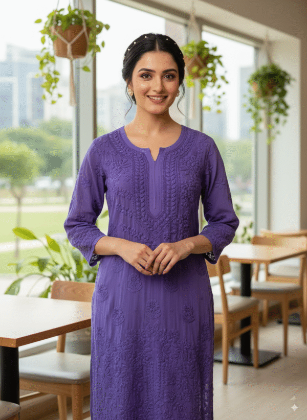 Dark Purple Embroidered Cotton Kurti for Women | Stylish Office & Daily Wear