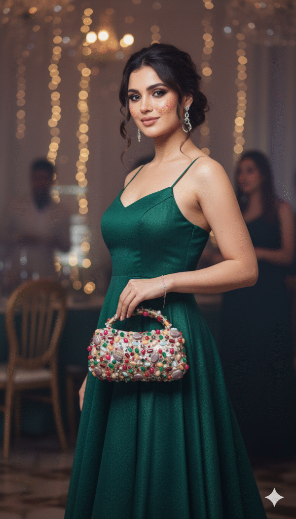 Luxury Handcrafted Beaded Clutch Bag with Multicolor Gemstones and Sequin