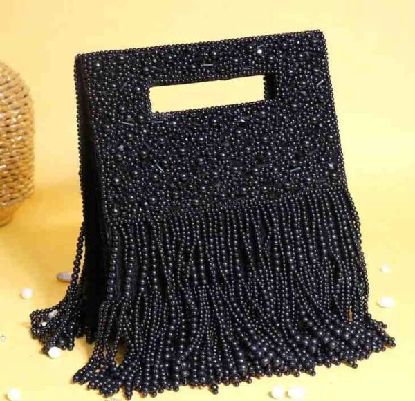 Elegant Black Beaded Handbag for Women | Handmade Evening Clutch