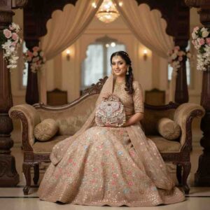 Wedding bridal bag for lehenga with pearl embroidery and designer detailing