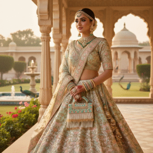 Luxury pearl beaded wedding clutch bag for Indian bride